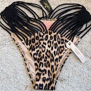 Victoria Secret leopard print macrame strappy Brazilian bikini bottom